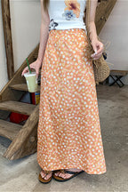 Floral Orange A Line Midi Skirt
