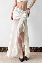 Mesh Panel Ruffle Tie Detail Maxi Skirt
