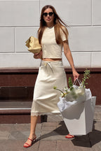 Lace Trim Tie-Up Midi Skirt