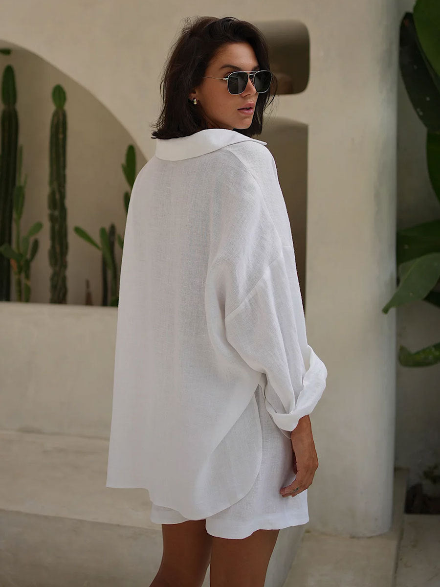 Long Sleeve Shirt Shorts Set Blouse