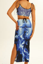 Flame Print Cami Top Hollow Bodycon Skirt Two Pieces Set