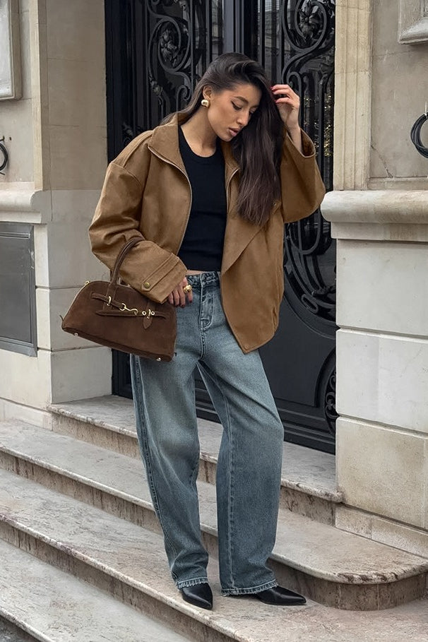 Vintage Khaki Suede Collar Jacket