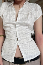 Satin Polka Dot Short Sleeve Blouse