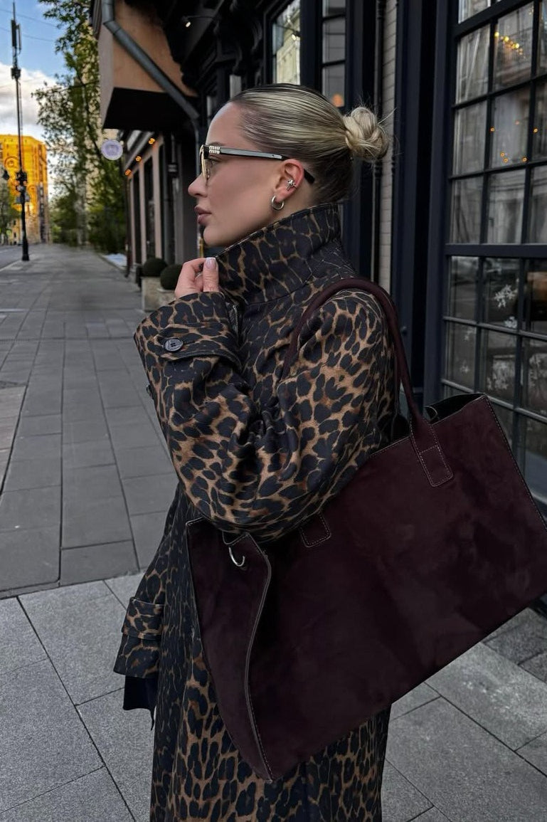 Leopard Print Long Trench Coat
