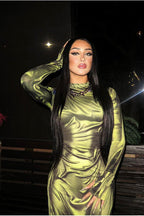 Trendy Floral Print Long Sleeve Bodycon Maxi Dress