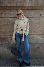 Stand Collar Belted Short Jacket