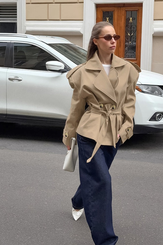 Fashionable Belted Trench Jacket