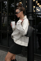 Striped Zip-Front Polo Knit Sweater