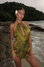 Halter Backless Floral Mini Dress