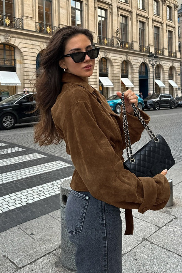 Belted Brown Suede Jacket