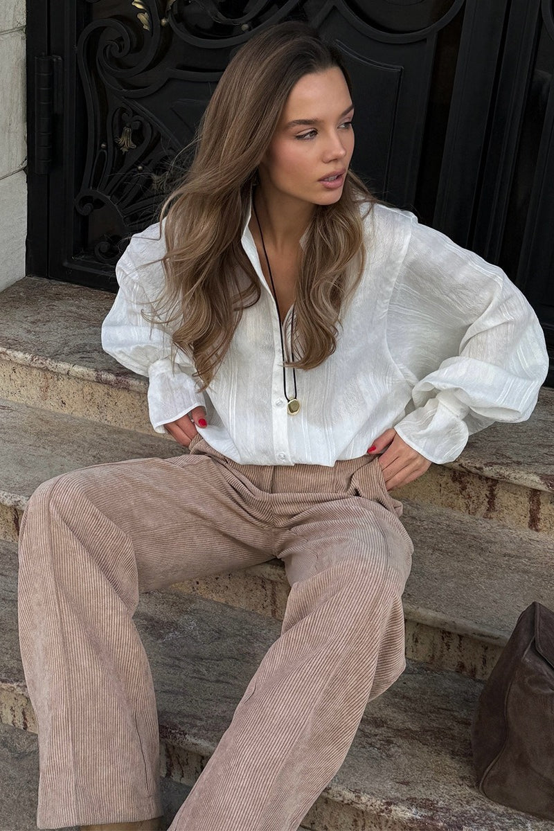 Cotton Corduroy Wide Leg Pants