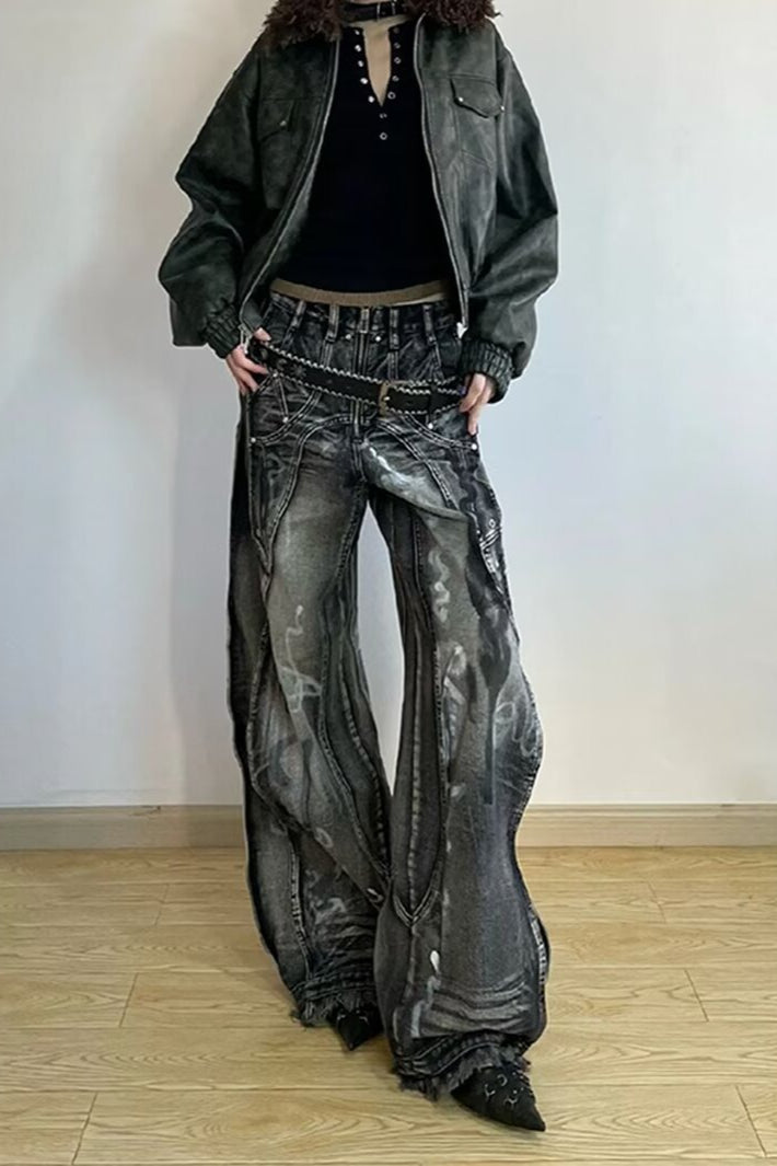High Waist Loose Fit Graffiti Jeans