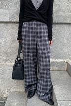 Draped Plaid High Waist Wide Leg Pants