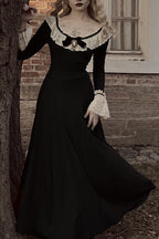 Vintage Lace Ruffle Dark Academia Maxi Dress