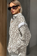 Elegant Leopard Print Cotton Long Sleeve Blouse