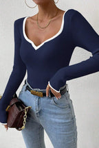 V-Neck Ribbed Fitted Knit Sweater