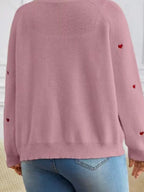 Heart Embroidery V-Neck Knit Cardigan