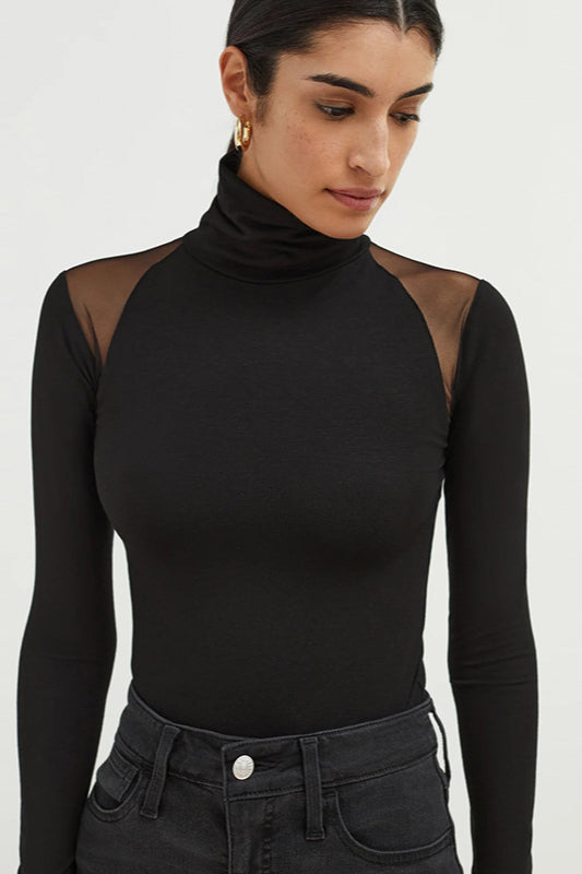 High Neck Mesh Panel Bodysuit Knit Top