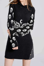 Halloween Skull Hooded A-Line Dress