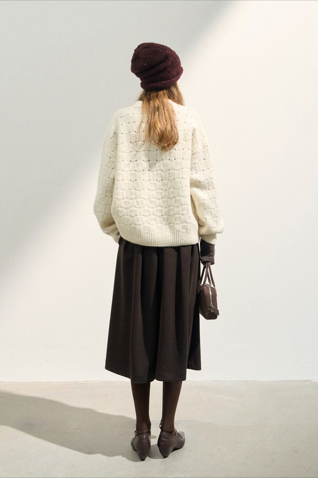 Loose Fit Crew Neck Wool Blend Knit Sweater