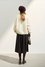 Loose Fit Crew Neck Wool Blend Knit Sweater