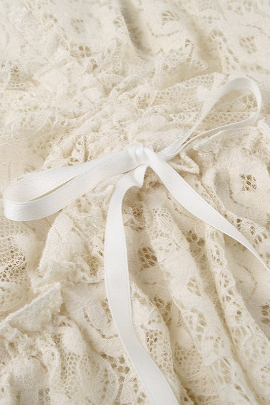 Ruched Lace Patchwork Midi Skirt