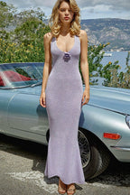 Floral U Neck Backless Bodycon Boho Dress