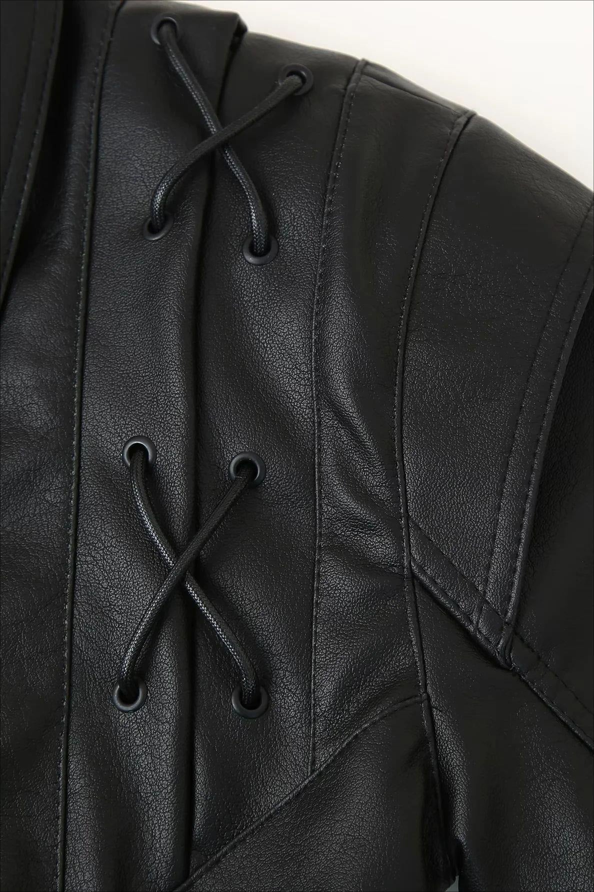 Vintage Belted PU Leather Jacket