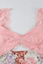 Flower Print Lace Trim Backless Floral Dress