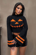 Striped Pumpkin Crop Knit Sweater