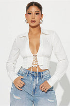 Deep V Neck Strap Crop Blouse