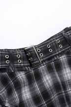 Gothic Plaid Patch Asymmetrical Skirt