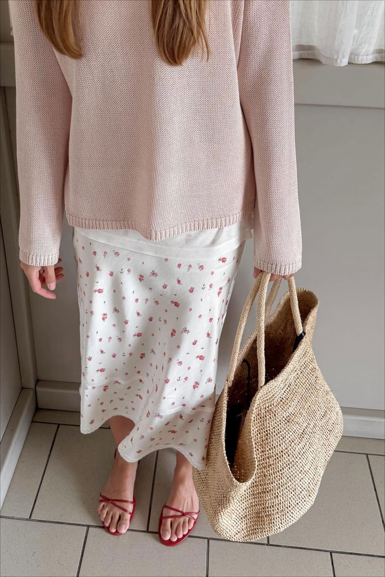 Floral Lace Panel Midi Skirt