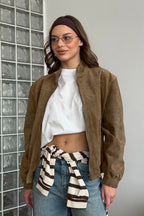 Vintage Suede Stand Collar Jacket