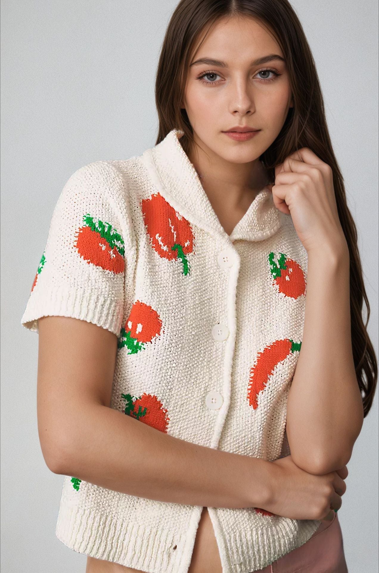 Jacquard Short Sleeve Knit Cardigan