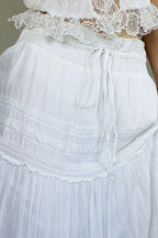 Drawstring Waist White Maxi Skirt