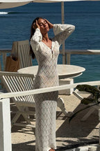 Sheer Knit Turtleneck Maxi Boho Dress