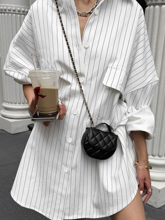 Striped Collared Oversized Shirt Blouse