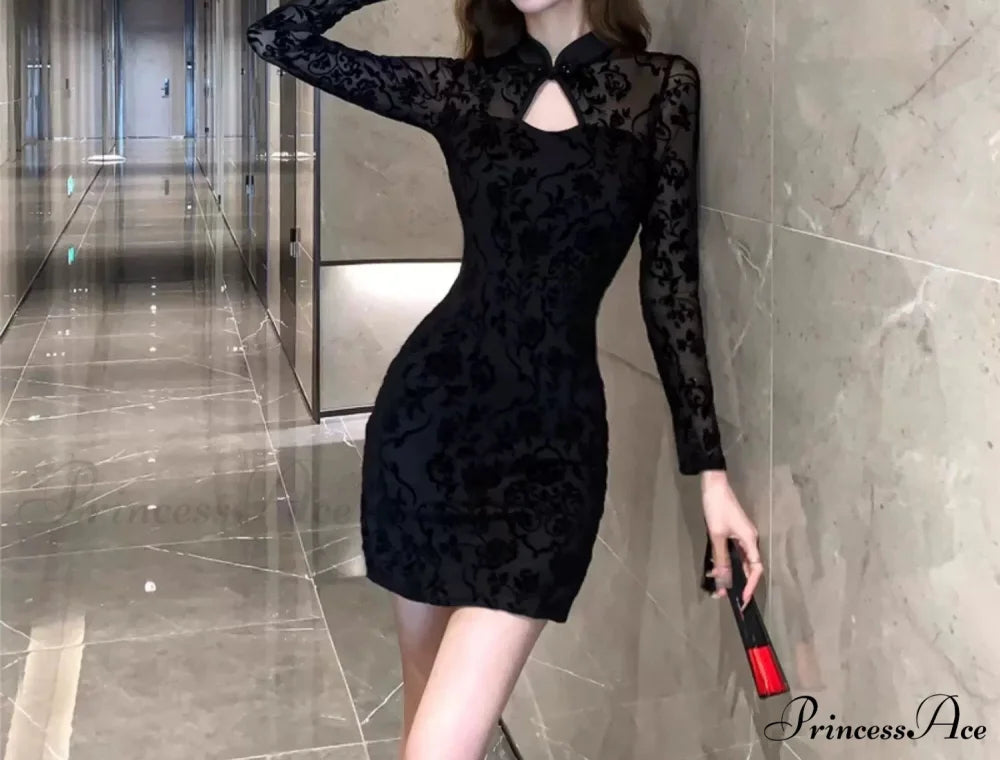 Fab Flocked Stylish Velvet Mini Dress