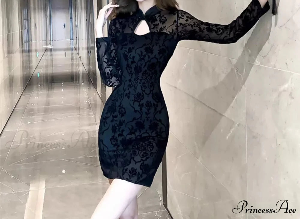 Fab Flocked Stylish Velvet Mini Dress