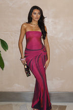 Trendy Striped Print Strapless Bodycon Maxi Dress