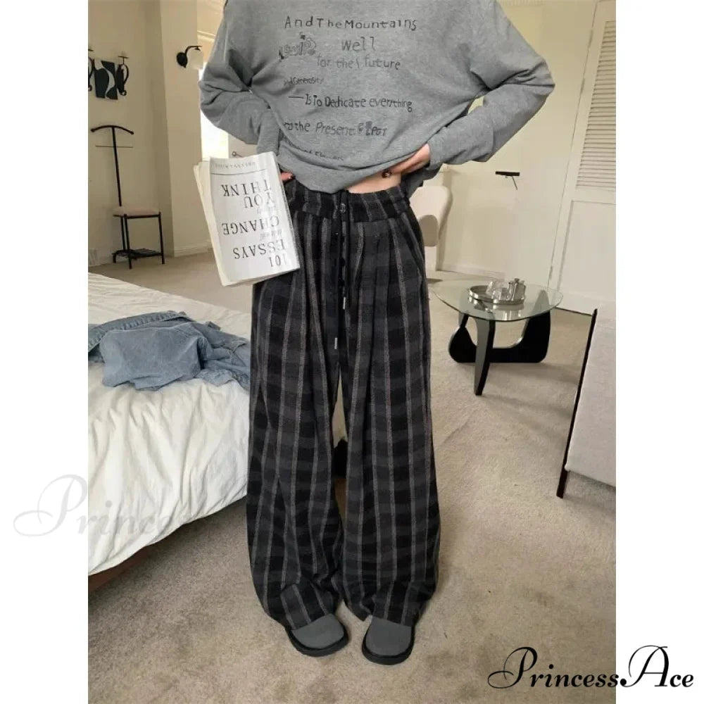 Fabric Checkered Retro Cold-Weather Trousers