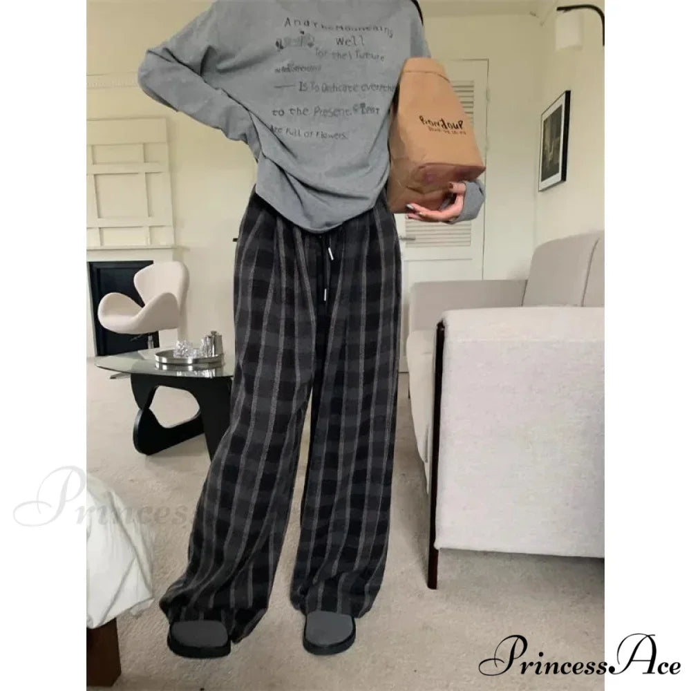 Fabric Checkered Retro Cold-Weather Trousers