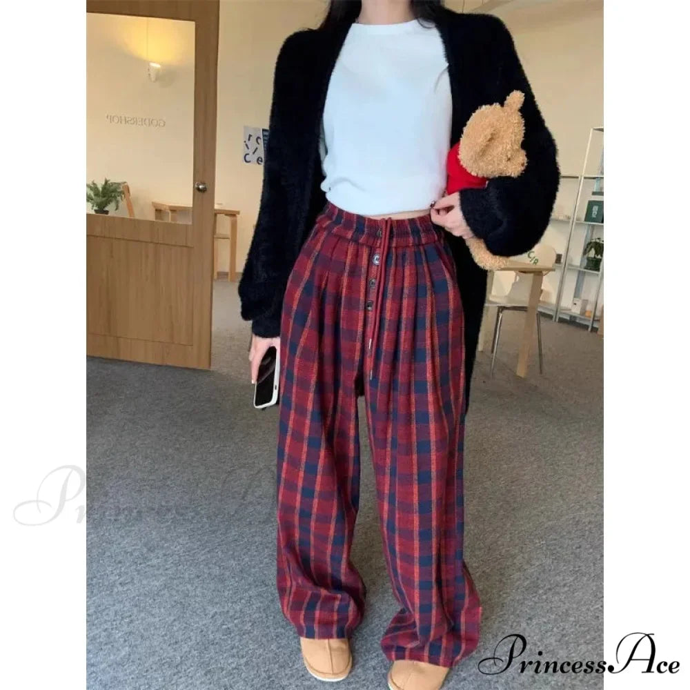 Fabric Checkered Retro Cold-Weather Trousers