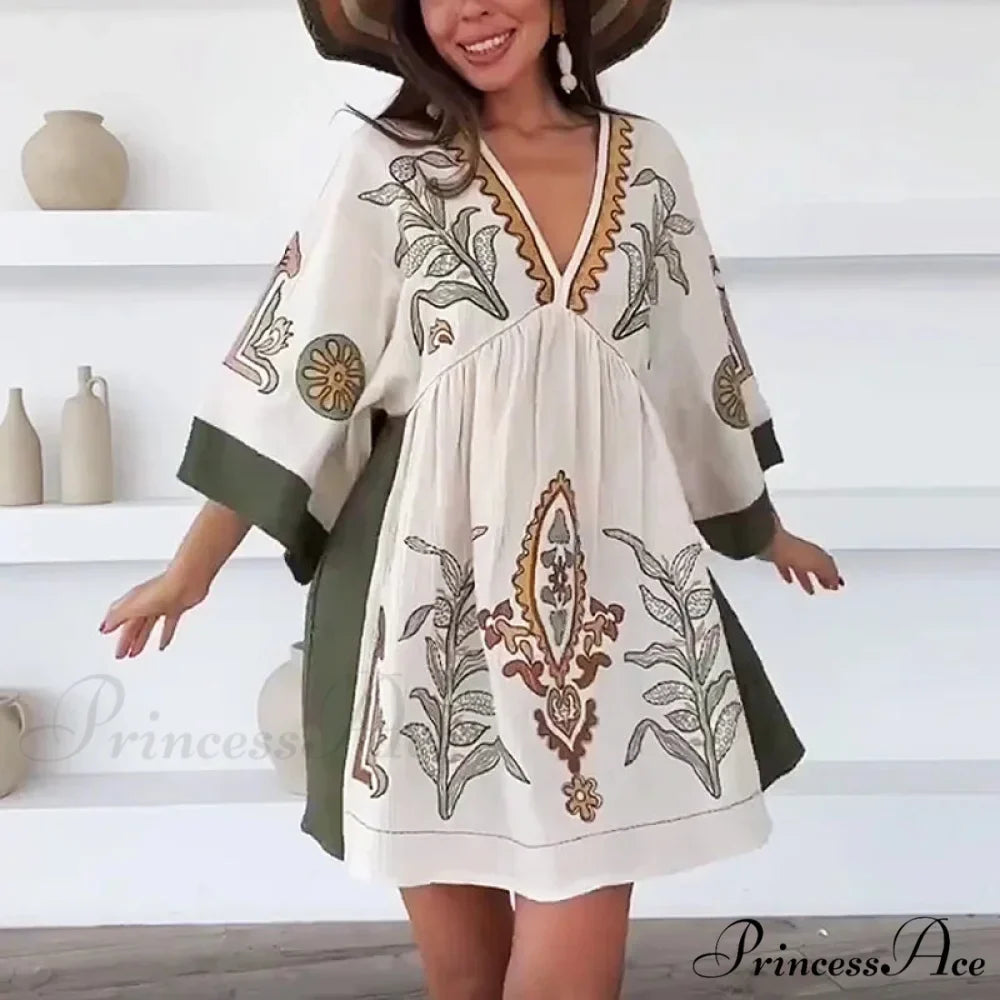 Fabric Cotton Floral Bohemian Dress