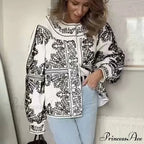 Fabric Flowery Stitch Lantern Sleeve Boho Jacket