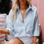 Fabric Linen Extended Sleeve Button-up Workplace Blouse