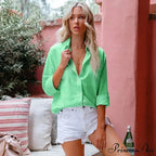 Fabric Linen Extended Sleeve Button-up Workplace Blouse