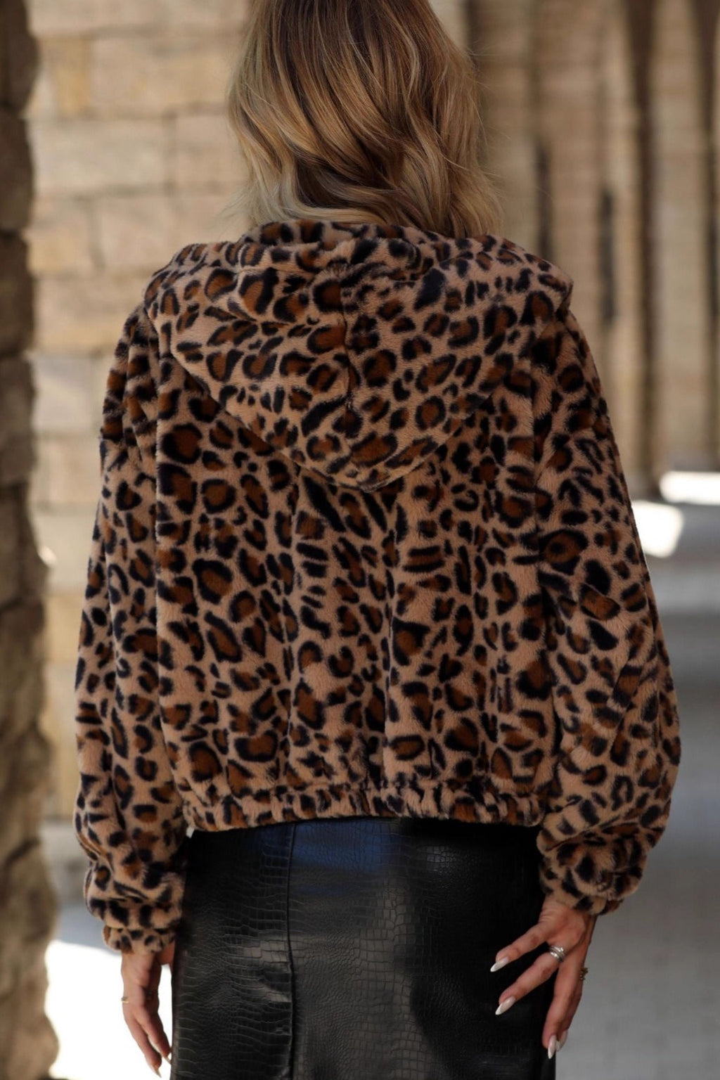 Loose Fit Leopard Print Fleece Coat