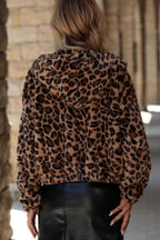 Loose Fit Leopard Print Fleece Coat